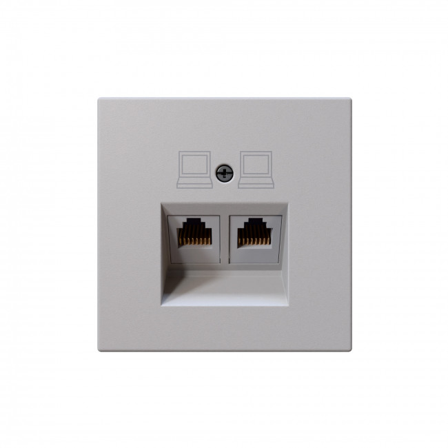 Интернет-розетка RJ45 двойная с накладкой, цвет Черный матовый (soft touch) Jasmart FD6106PWM