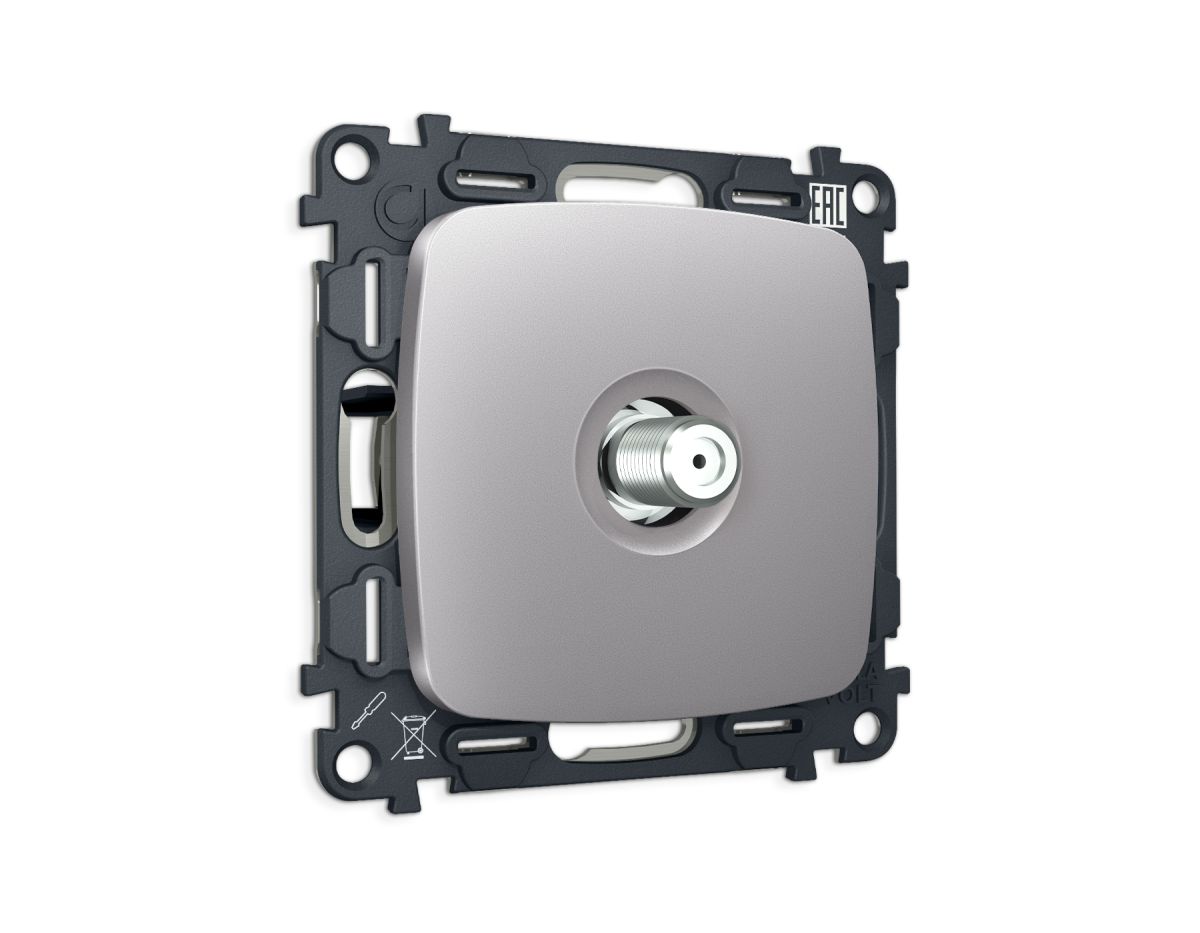 Комплект механизма TV розетки Ambrella Volt SAT 5-2400MHz 3.5dB OMEGA MO513050 Сталь матовый QUANT (OP5130, VM215)