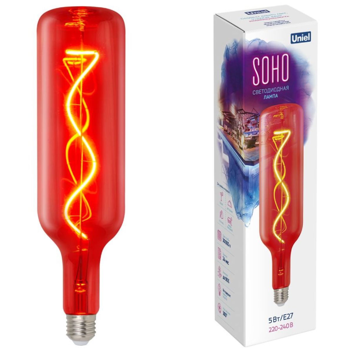 Лампа светодиодная Uniel LED-SF21-5W/SOHO/E27/CW RED GLS77RD UL-00007626