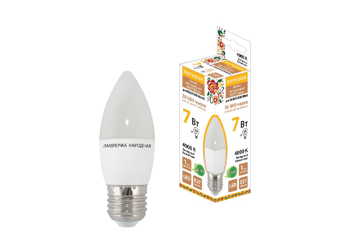 Лампа светодиодная TDM Electric Народная E27 7W 4000K матовая SQ0340-1543