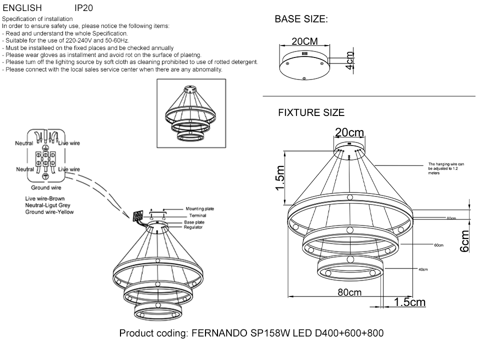 Подвесной светодиодный светильник Crystal Lux FERNANDO SP158W LED D400+600+800 COFFEE/BLACK