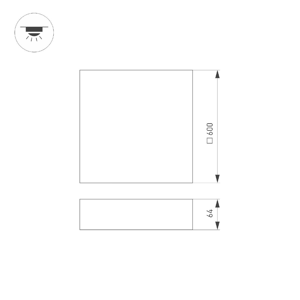 Потолочный светильник Arlight IM-QUADRO-EMERGENCY-3H-S600x600-64W Day4000 (BK, 120 deg, 230V) 041047