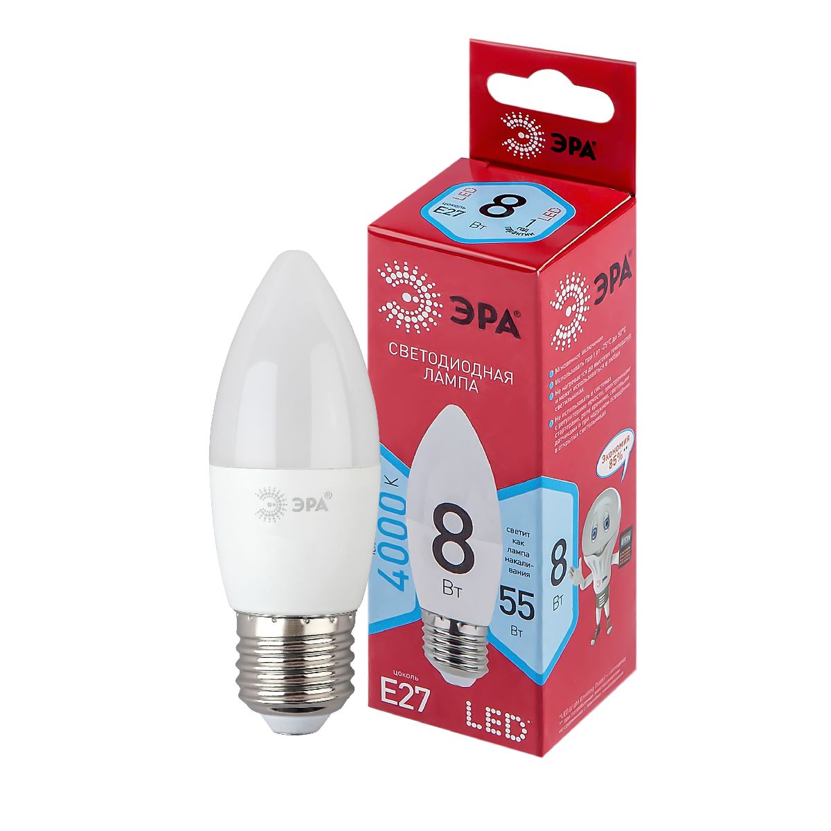 Лампа светодиодная Эра E27 8W 4000K LED B35-8W-840-E27 R Б0050695