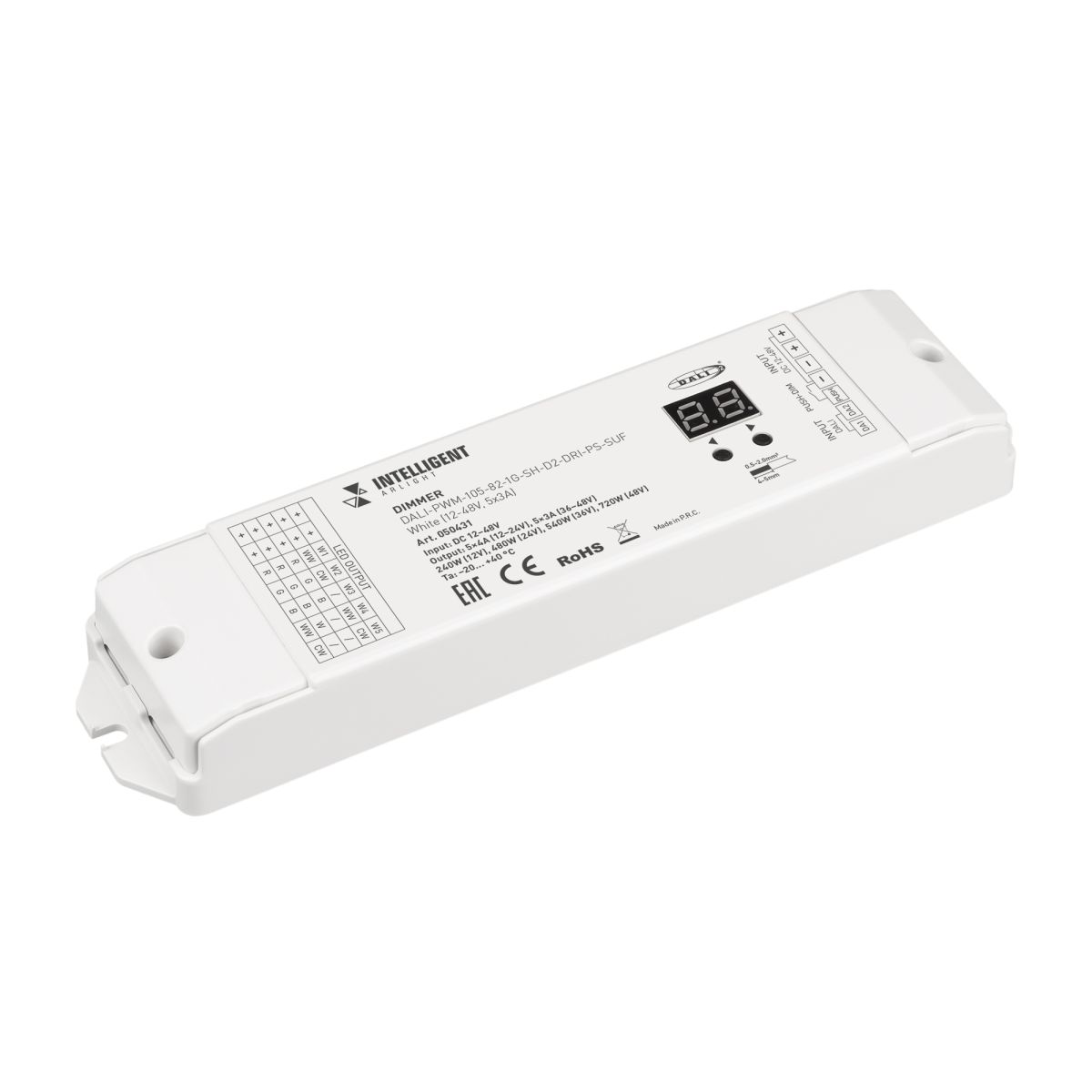 Универсальный 5-канальный диммер для светодиодной ленты Arlight DALI-PWM-105-82-1G-SH-D2-DRI-PS-SUF White (12-48V, 5x3A) (IARL, IP20 Пластик) 050431