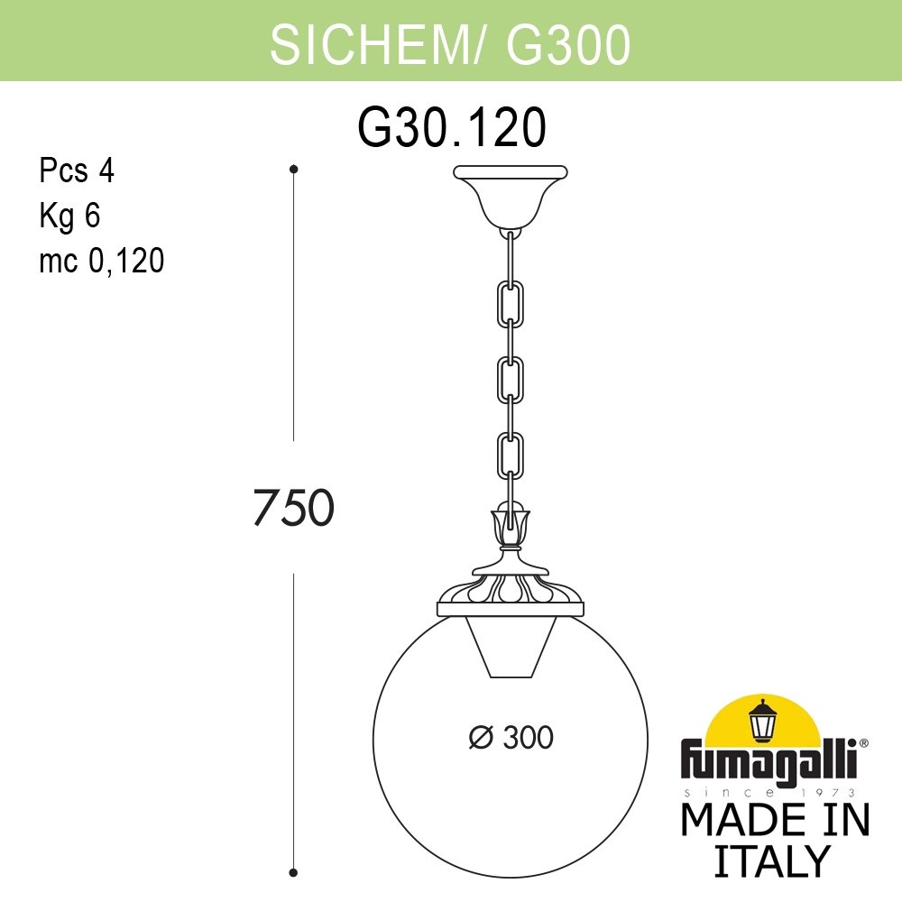 Подвесной уличный светильник Fumagalli Globe G30.120.000.BZF1R