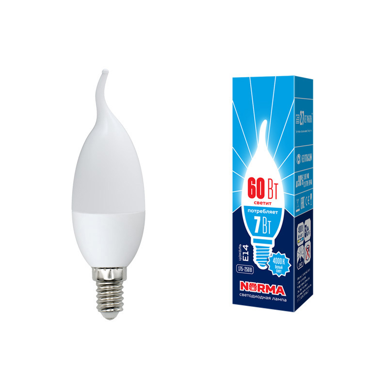 Лампа светодиодная (UL-00003801) Volpe E14 7W 3000K матовая LED-CW37-7W/WW/E14/FR/NR