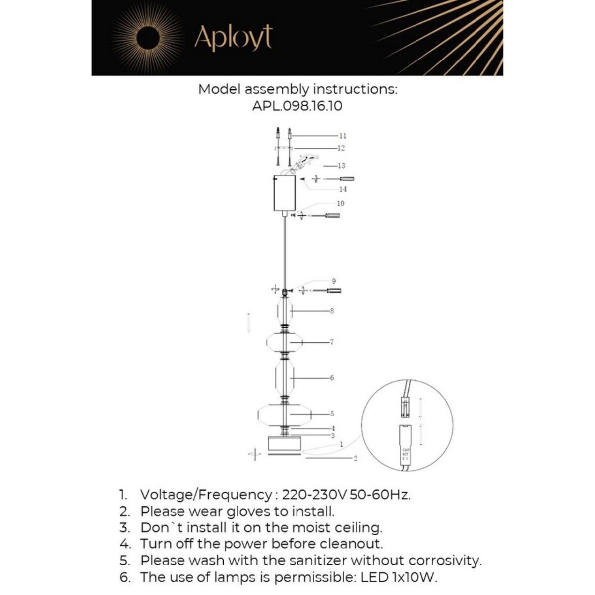 Подвесной светильник Aployt Viktoir APL.098.16.10