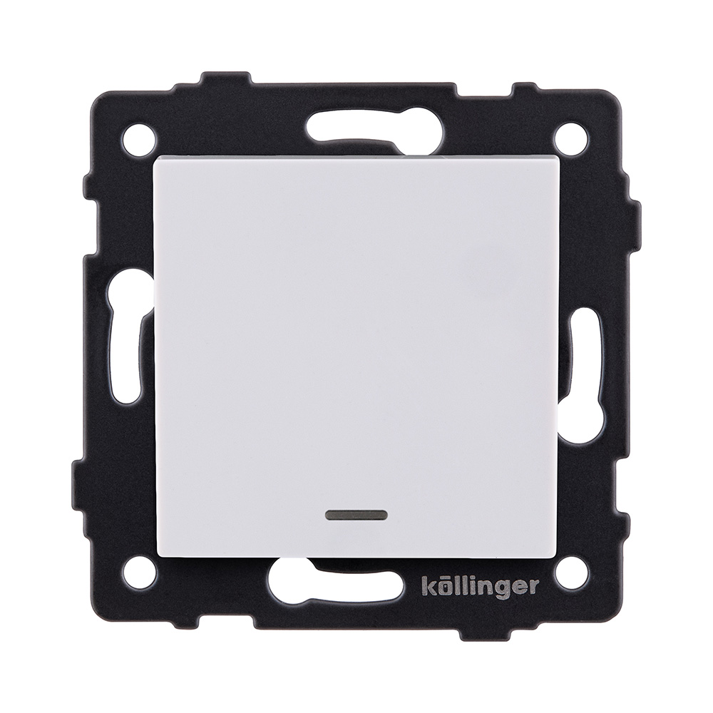 Выключатель 1-клавишный проходной 10А/250В с LED подсветкой, белый Kollinger REA-S-004WH для Aspekt, Eleganz, Reflex