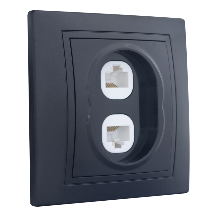 Розетка двойная компьютерная RJ45 скрытой установки IP20, черная 