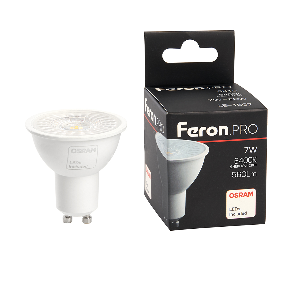 Лампа светодиодная Feron GU10 7W 6400K рефлекторная LB-1607 38184
