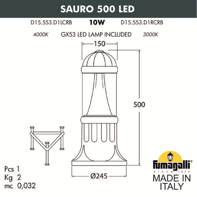 Садовый светильник Fumagalli Sauro D15.553.000.WXD1L.CRB