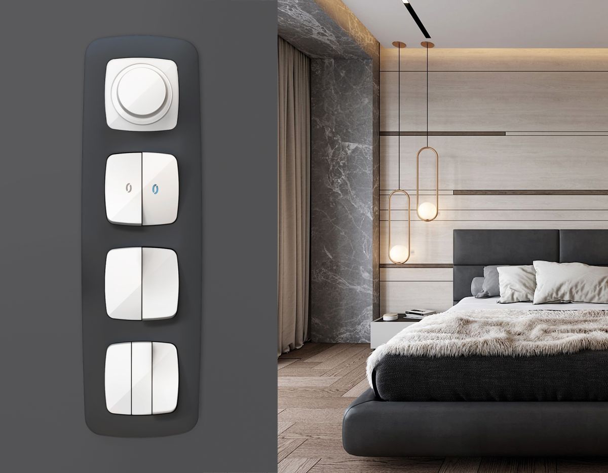 Комплект механизма 2-кл выключателя с самовозвратом с подсветкой 10000K OMEGA Белый глянец QUANT Ambrella Volt MO104060 (OP1040, VM129, G17B)