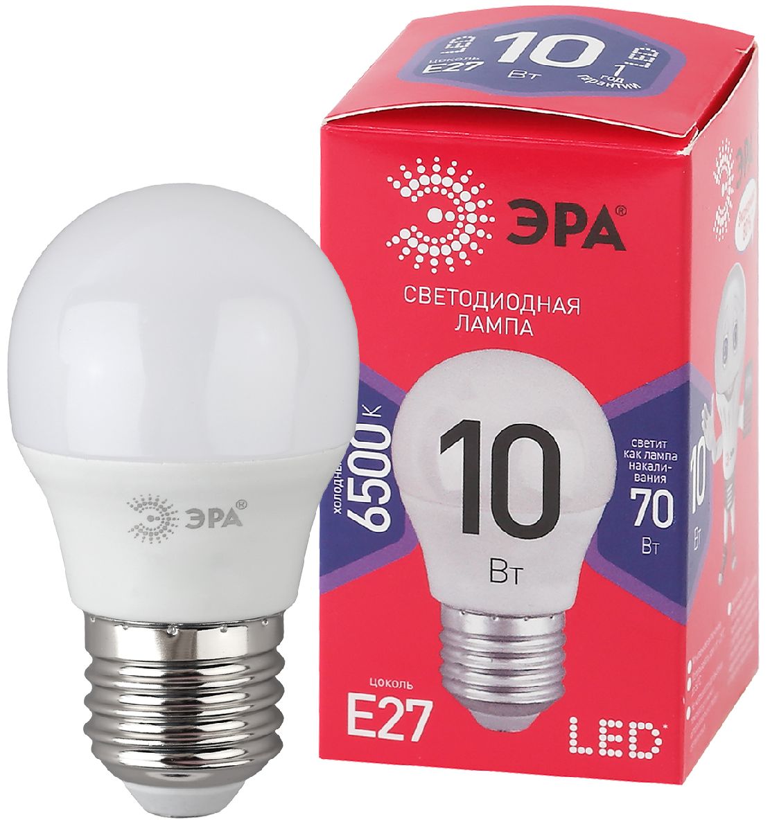 Лампа светодиодная Эра E27 10W 6500K LED P45-10W-865-E27 R Б0045355
