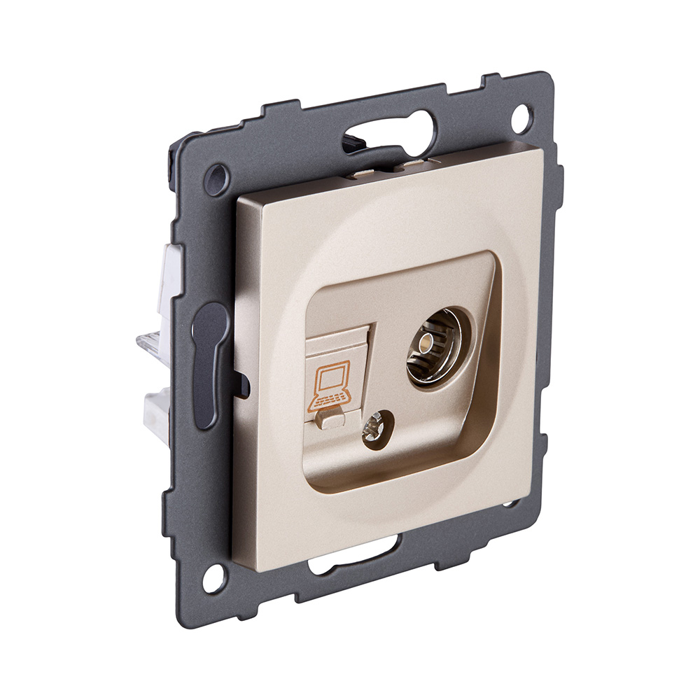 Розетка двойная TV (мама) + RJ45 Cat.6, золотой Kollinger REA-012GD для Aspekt, Eleganz, Reflex