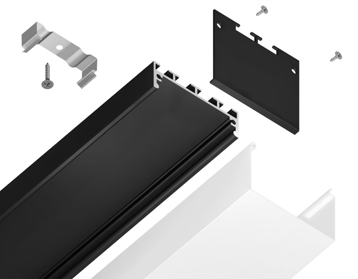 Алюминиевый профиль накладной/подвесной Profile System 42*45 для светодиодной ленты до 33,4мм Ambrella Light Illumination GP3070BK