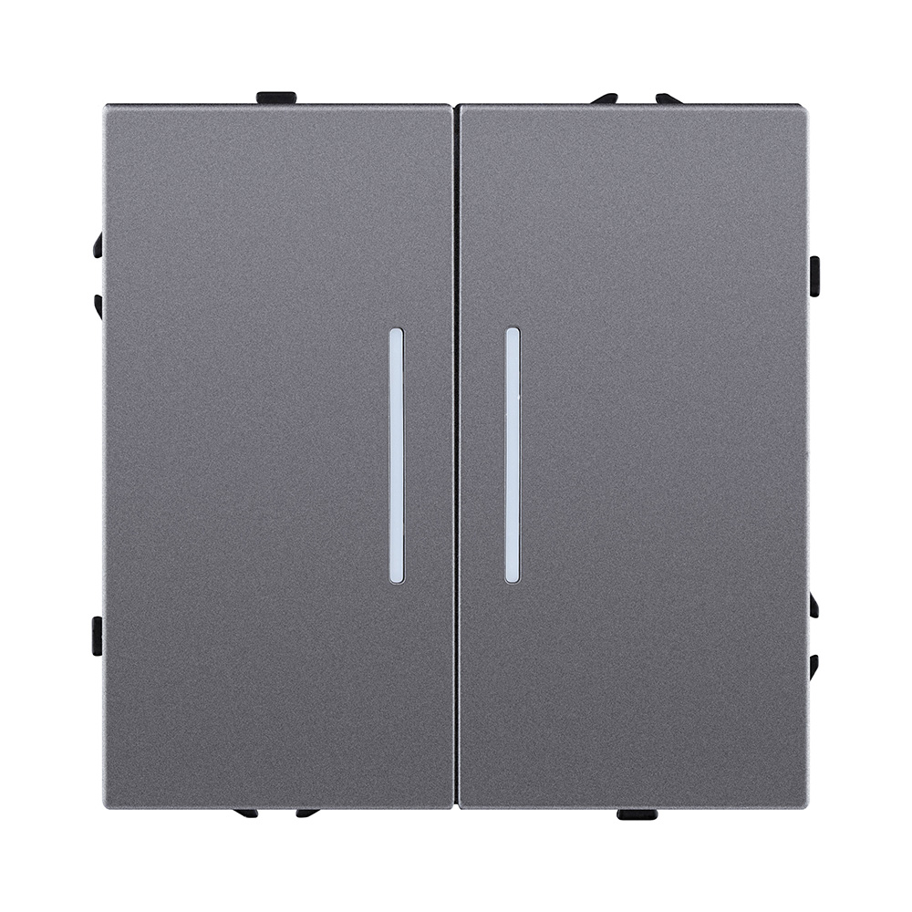 Выключатель 2-клавишный 10А/250В с LED подсветкой, серый Kollinger Eclipse EC-010GY