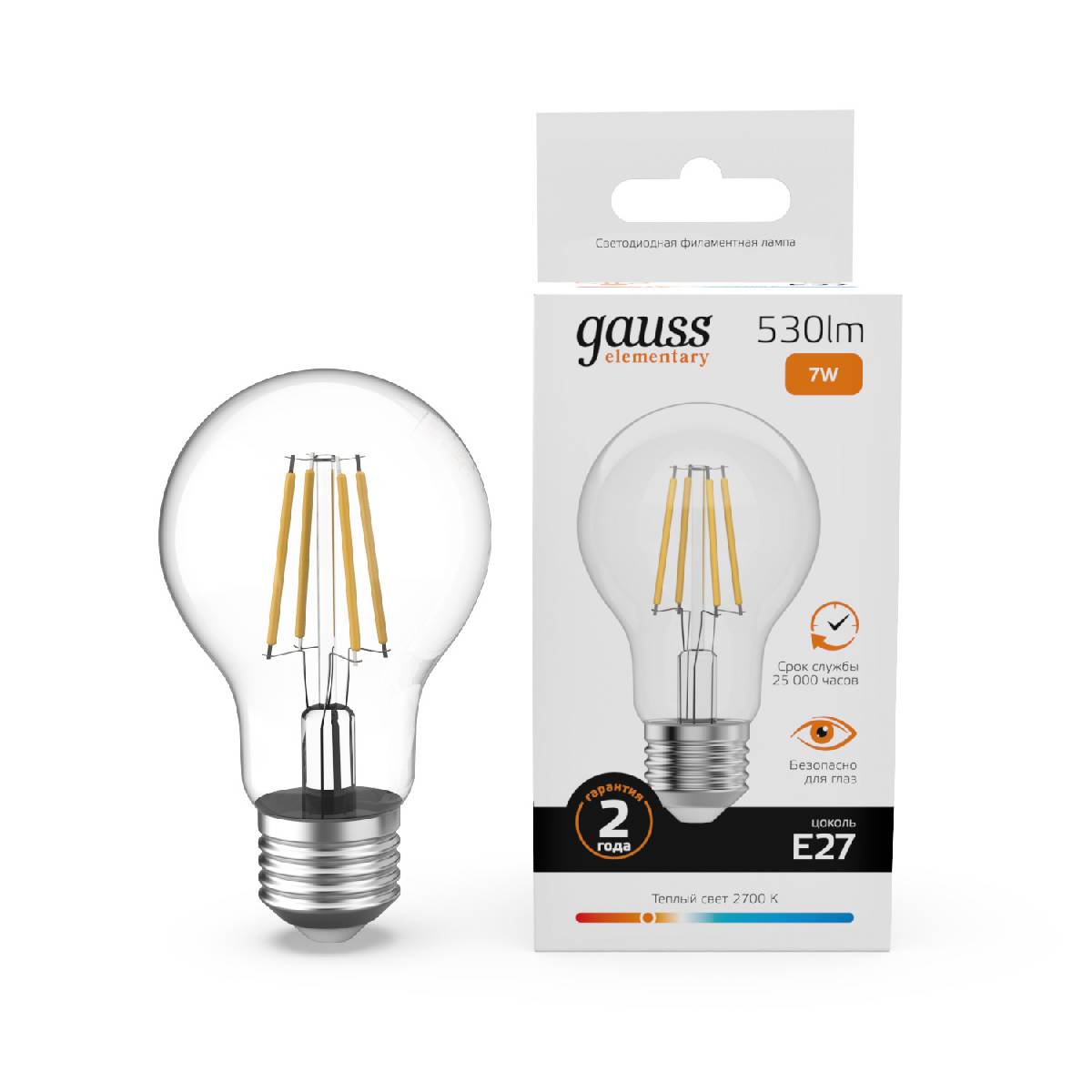 Лампа светодиодная Gauss Filament Elementary E27 7W 2700K 22217