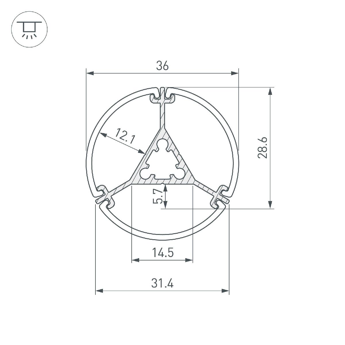 Алюминиевый профиль Arlight ROUND-D36-360-2500 ANOD BLACK 050250