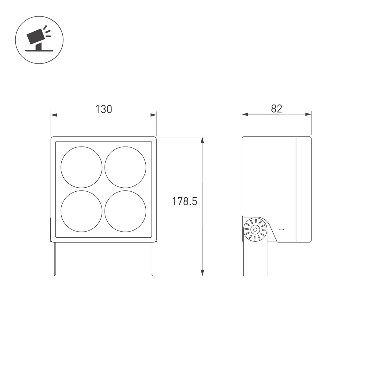 Прожектор Arlight KT-BLOCK-S130x130-15W RGBW-Day (Графит, 60 deg, 24V, DMX512) (IP66 Металл) 066387