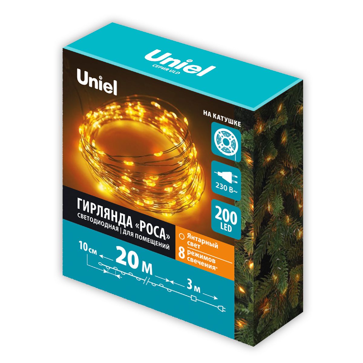 Гирлянда Роса Uniel ULD-S2000-200/DTA AMBER IP20 DEW UL-00012077