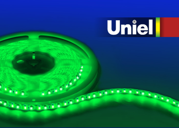 Светодиодная влагозащищенная лента Uniel (04875) 14,4W/m 60LED/m 5050SMD зеленый 5M ULS-5050-60LED/m-10mm-IP65-DC12V-14,4W/m-5M-GREEN