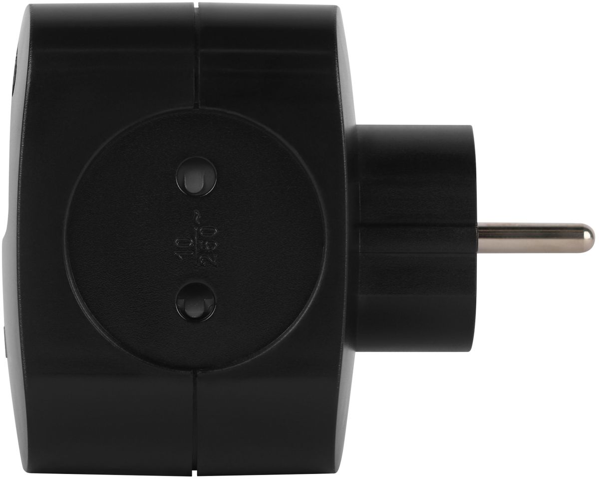 Разветвитель электрический ЭРА SP-4-3USBAC-B на 4 розетки + 3 USB A+C со шторками 10А черный Б0069084