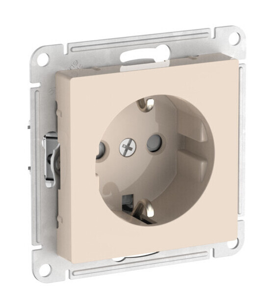 Розетка с заземлением со шторками, 16А, мех., быстрозажим. клем. Systeme Electric AtlasDesign Бежевый ATN000245S