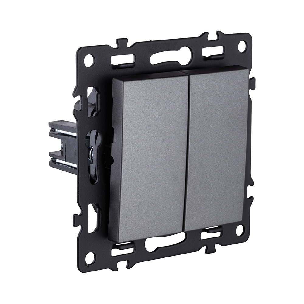 Выключатель 2-клавишный 10А/250В, серый Kollinger Asthetik AS-004GY