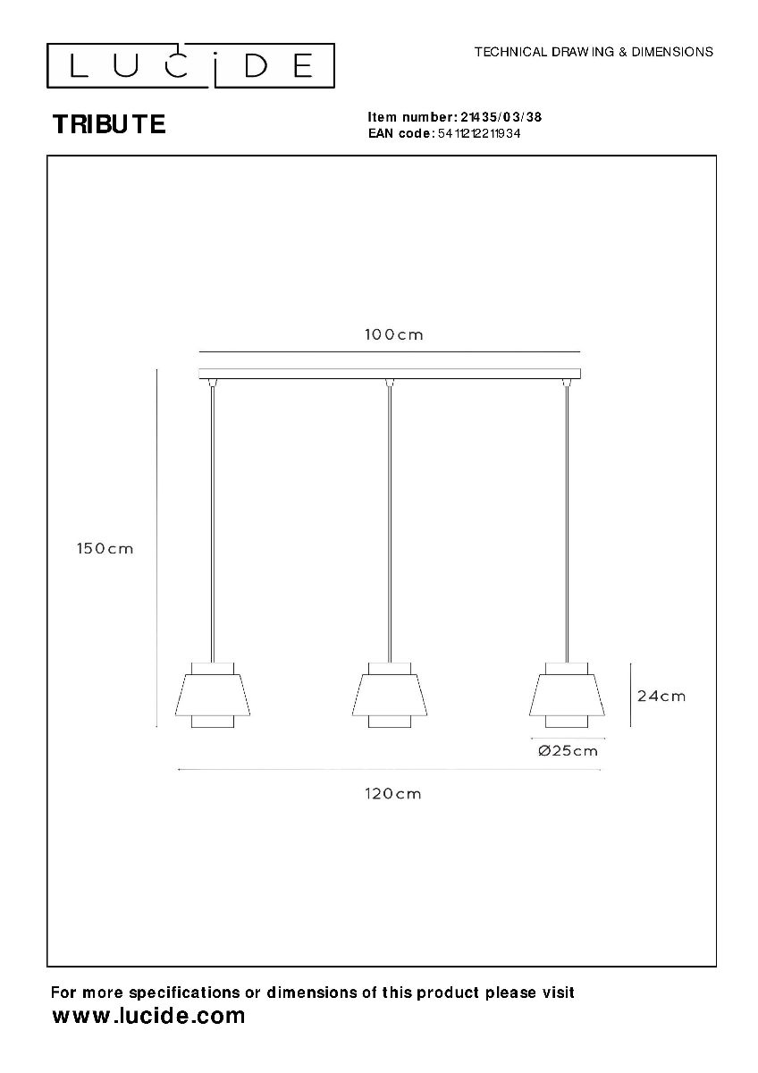 Подвесной светильник Lucide Tribute 21435/03/38