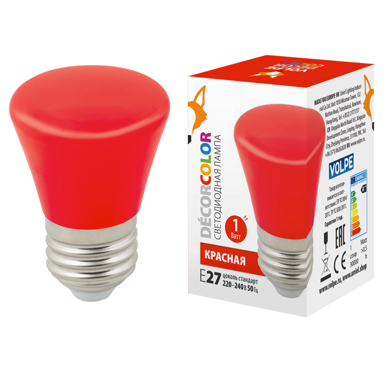 Лампа светодиодная Volpe Decor color LED-D45-1W/RED/E27/FR/С BELL UL-00005638