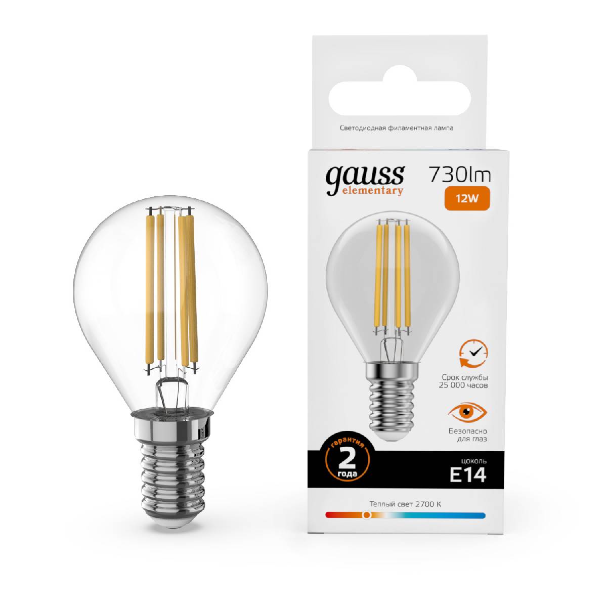 Лампа светодиодная Gauss Filament Elementary E14 12W 2700K 52112