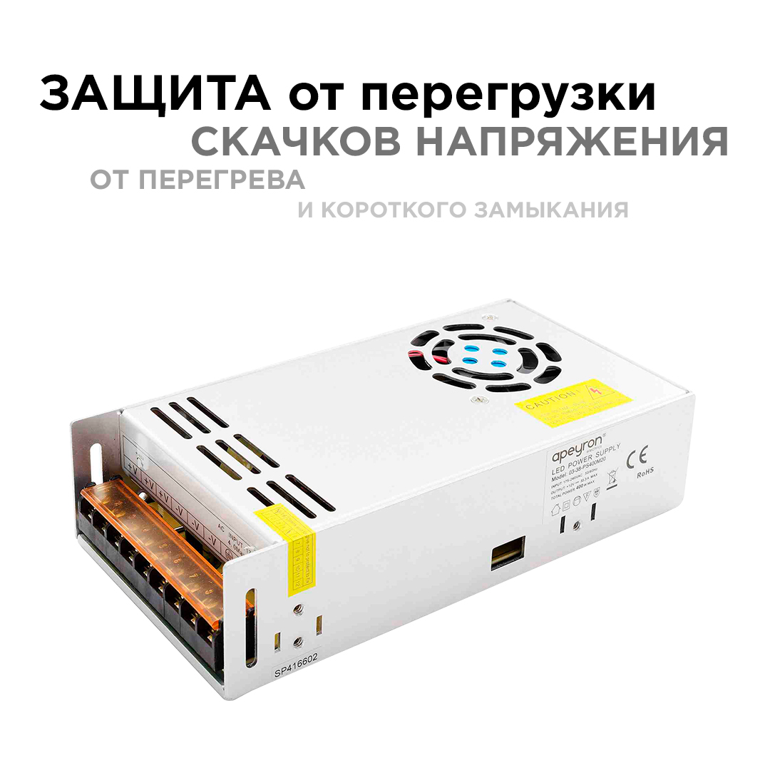 Блок питания Apeyron 12В 400Вт IP20 33,3А 03-38