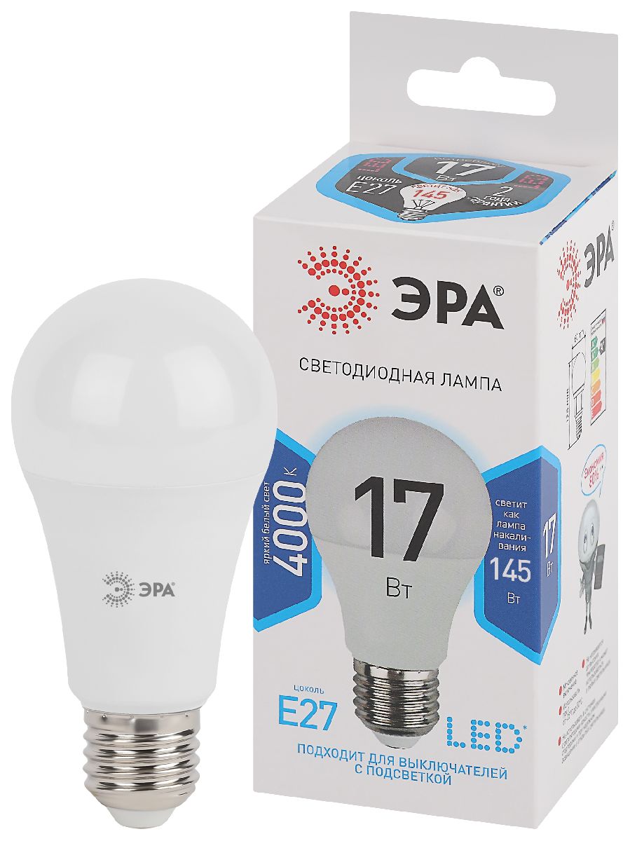 Лампа светодиодная Эра E27 17W 4000K LED A60-17W-840-E27 Б0031700