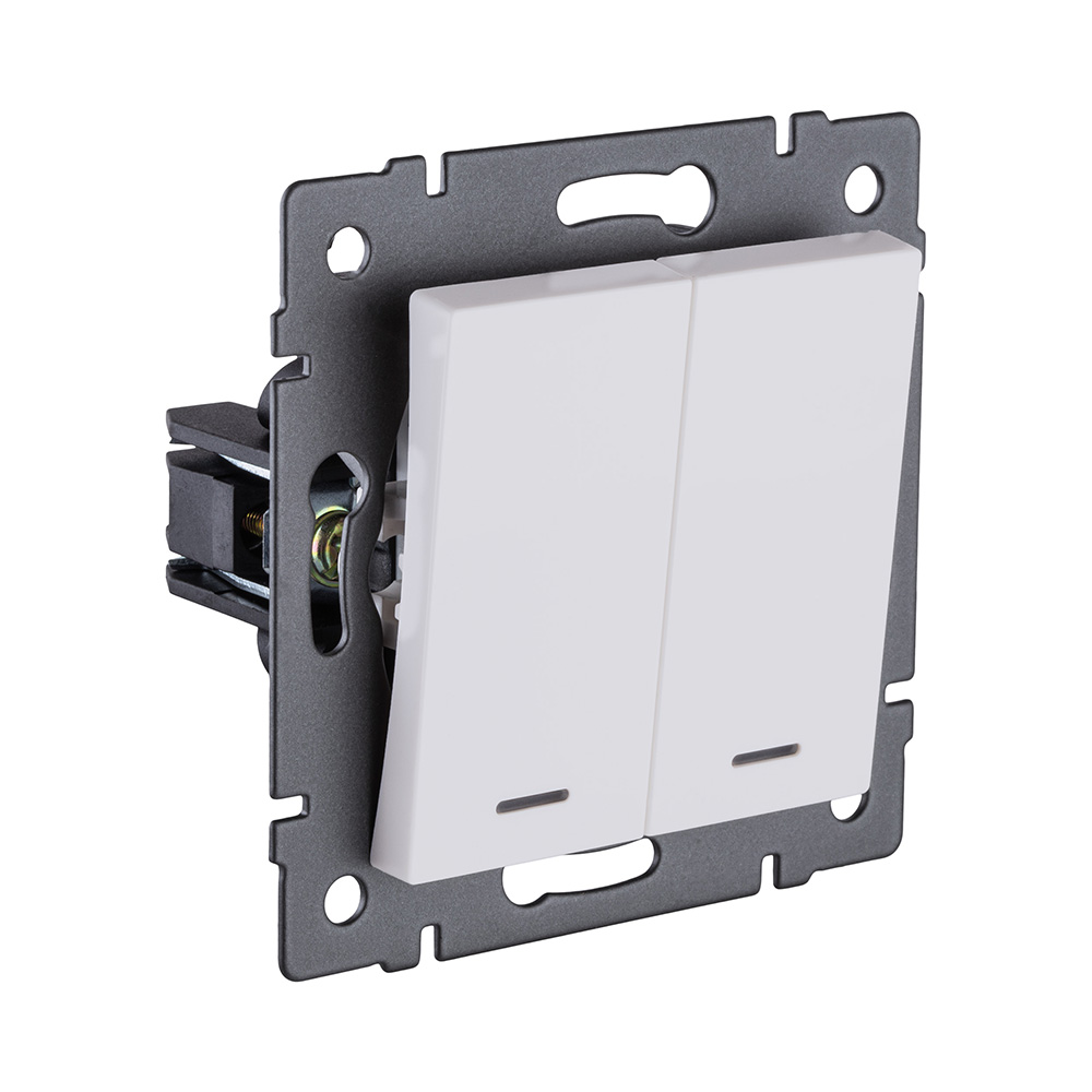 Выключатель 2-клавишный 10А/250В с LED подсветкой, белый матовый Kollinger REA-S-008WM для Aspekt, Eleganz, Reflex