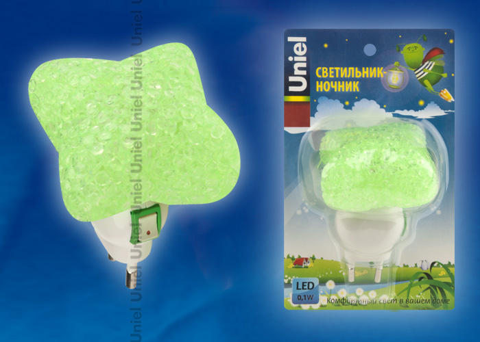 Настенный светодиодный светильник (10335) Uniel DTL-309-Звездочка/Green/1LED/0,1W