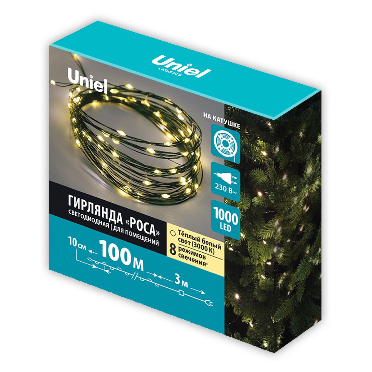 Гирлянда Роса Uniel ULD-S10000-1000/DGA WARM WHITE IP20 DEW UL-00012089