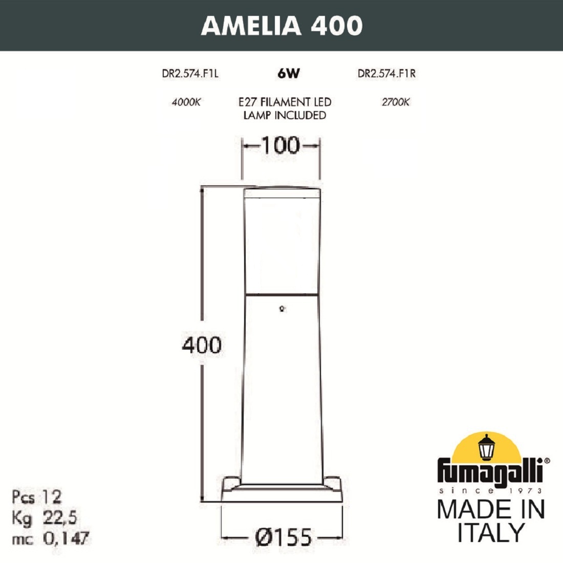 Ландшафтный светильник Fumagalli AMELIA 400 DR2.574.000.BYE27