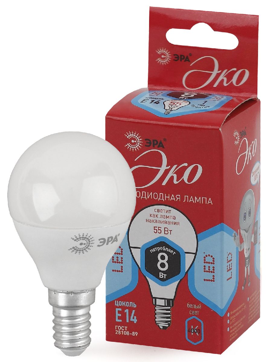 Лампа светодиодная Эра E14 8W 4000K ECO LED P45-8W-840-E14 Б0030023