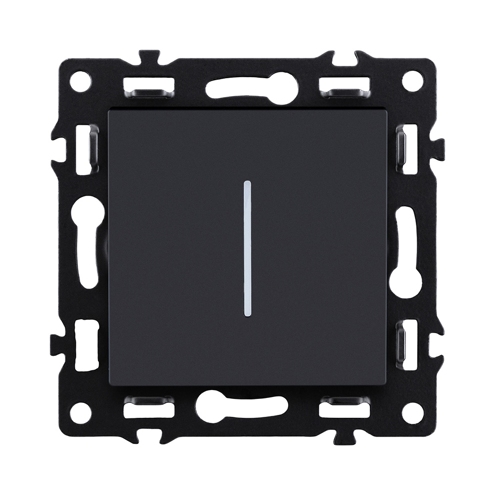 Выключатель кнопочный 1-клавишный 10А/250В с LED подсветкой, черный Kollinger Asthetik AS-012BK