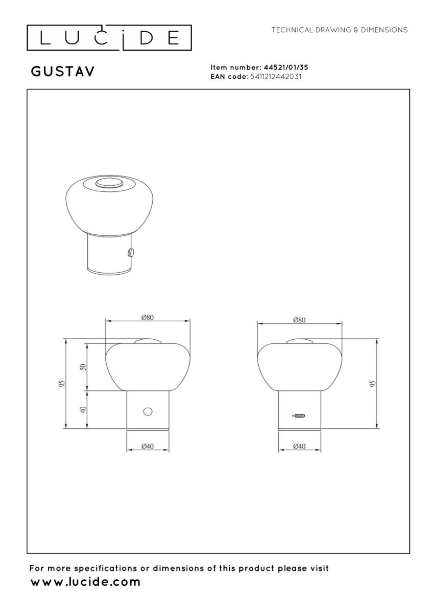 Настольная лампа Lucide Gustav 44521/01/35