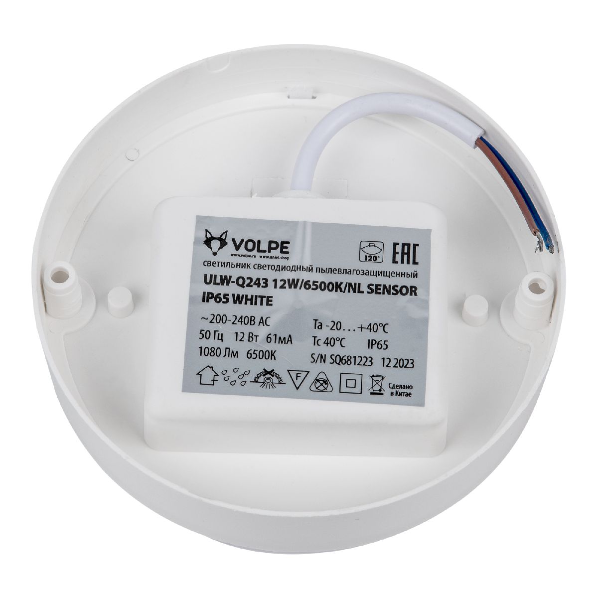 Настенно-потолочный светильник Volpe ULW-Q243 12W/6500К/NL SENSOR IP65 WHITE UL-00011717