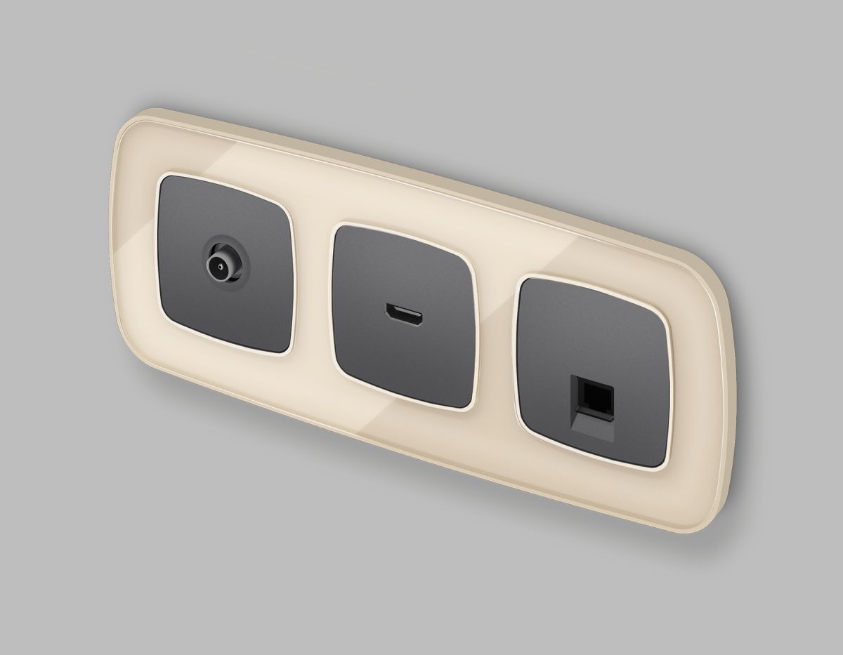 Комплект механизма компьютерной розетки Ambrella Volt RJ-45 (8P8C) CAT6A экранированной с автоматической защитной шторкой OMEGA MO662005 Антрацит серый QUANT (OP6620, VM185)