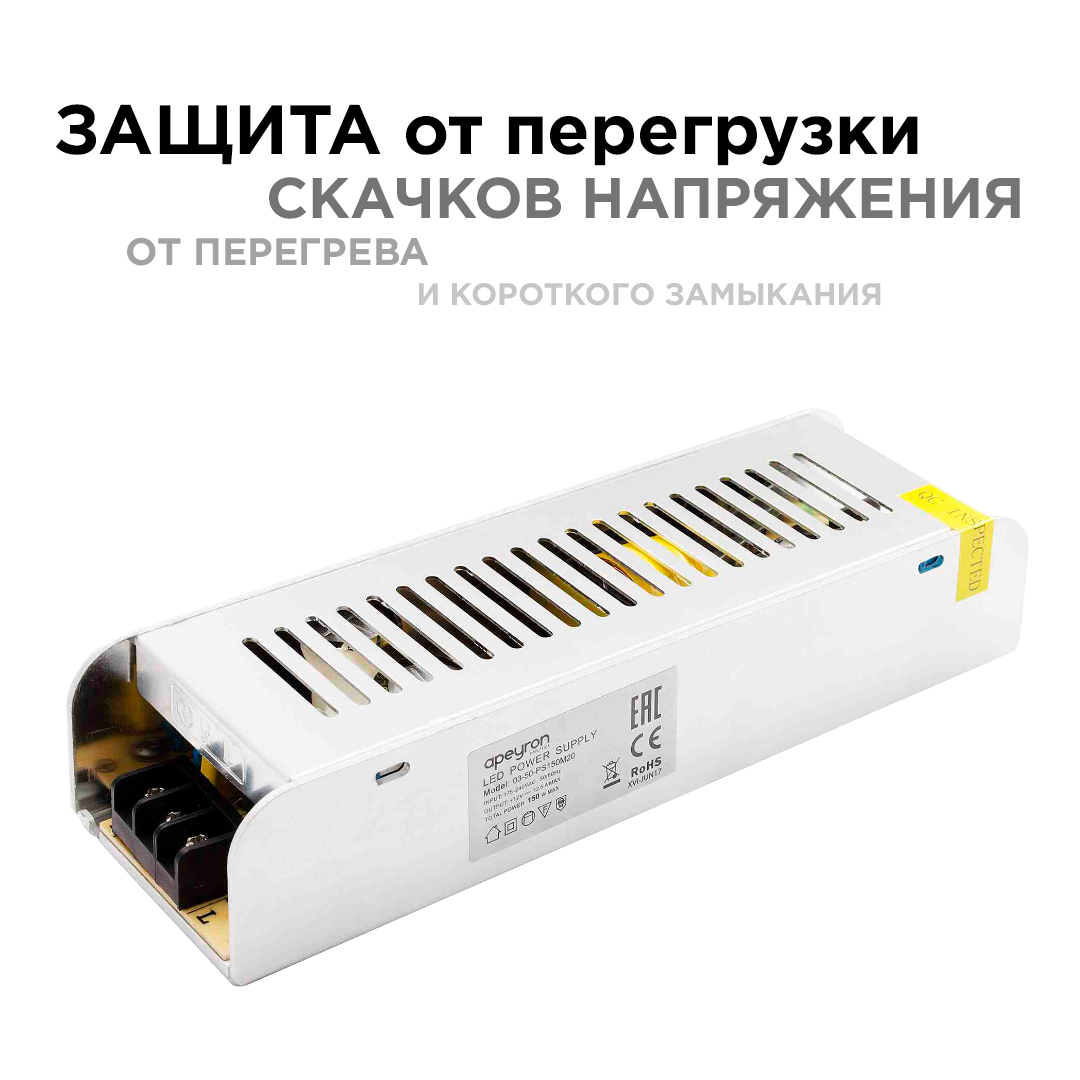 Блок питания Apeyron 12В 150Вт IP20 12, А 03-50