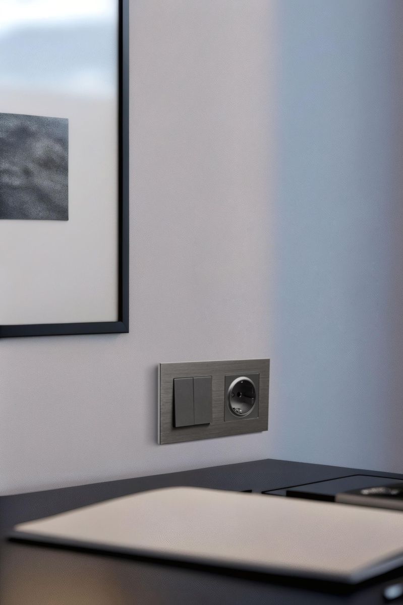 Выключатель 2-клавишный 10А/250В, изогнутый, серый Kollinger REA-R-007GY для Aspekt, Eleganz, Reflex