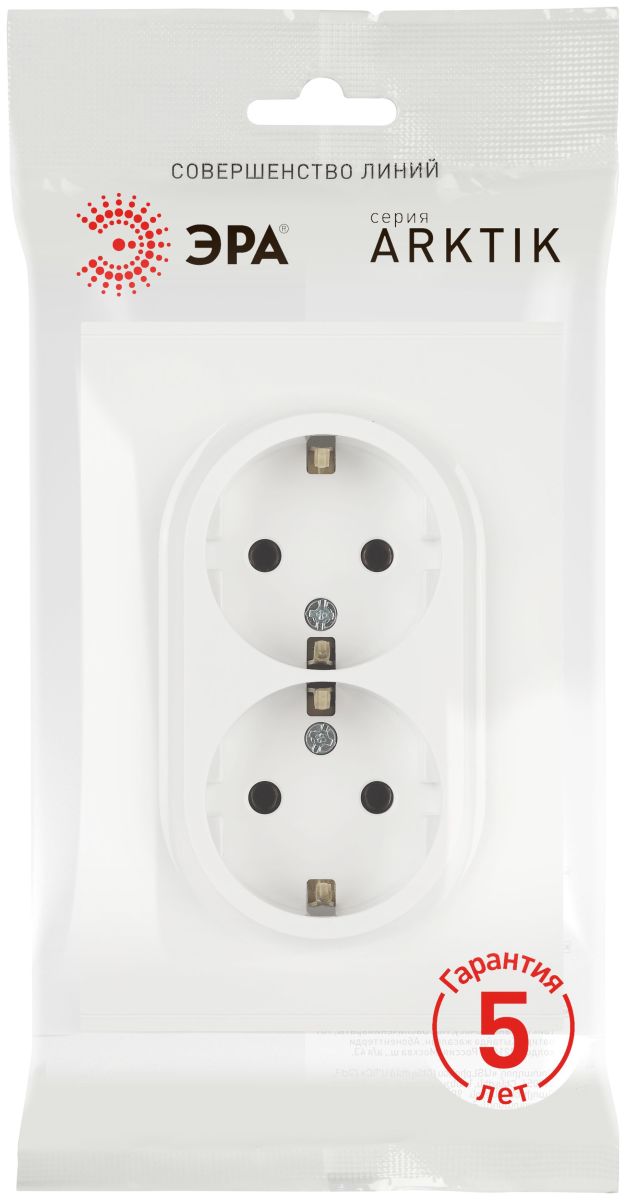 Розетка Эра Arktik 16-2104-08 двойная с заземлением 2X2P+E Schuko 16А-250В белый матовый Б0070451