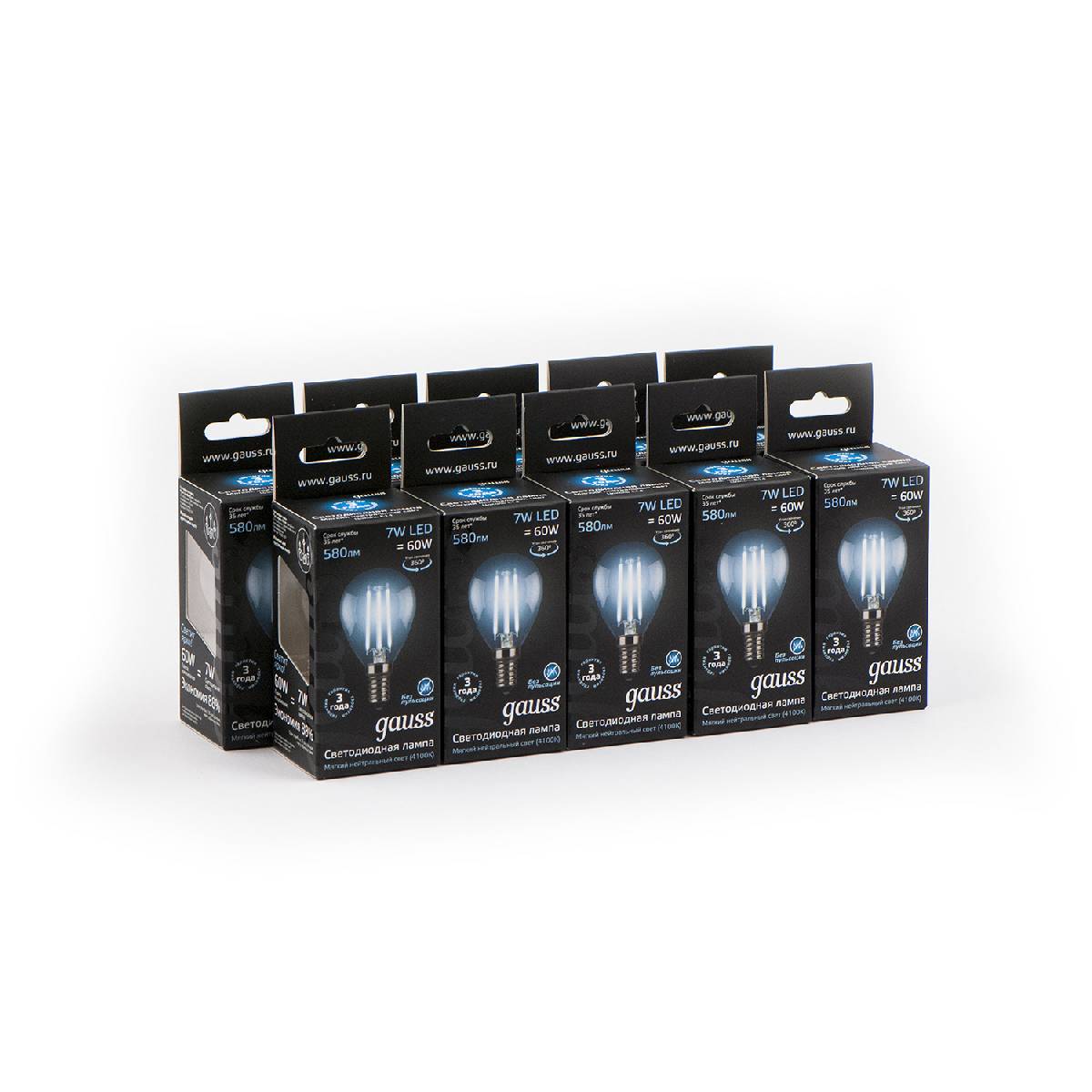 Лампа светодиодная филаментная Gauss E14 7W 4100К прозрачная 105801207 УЦ