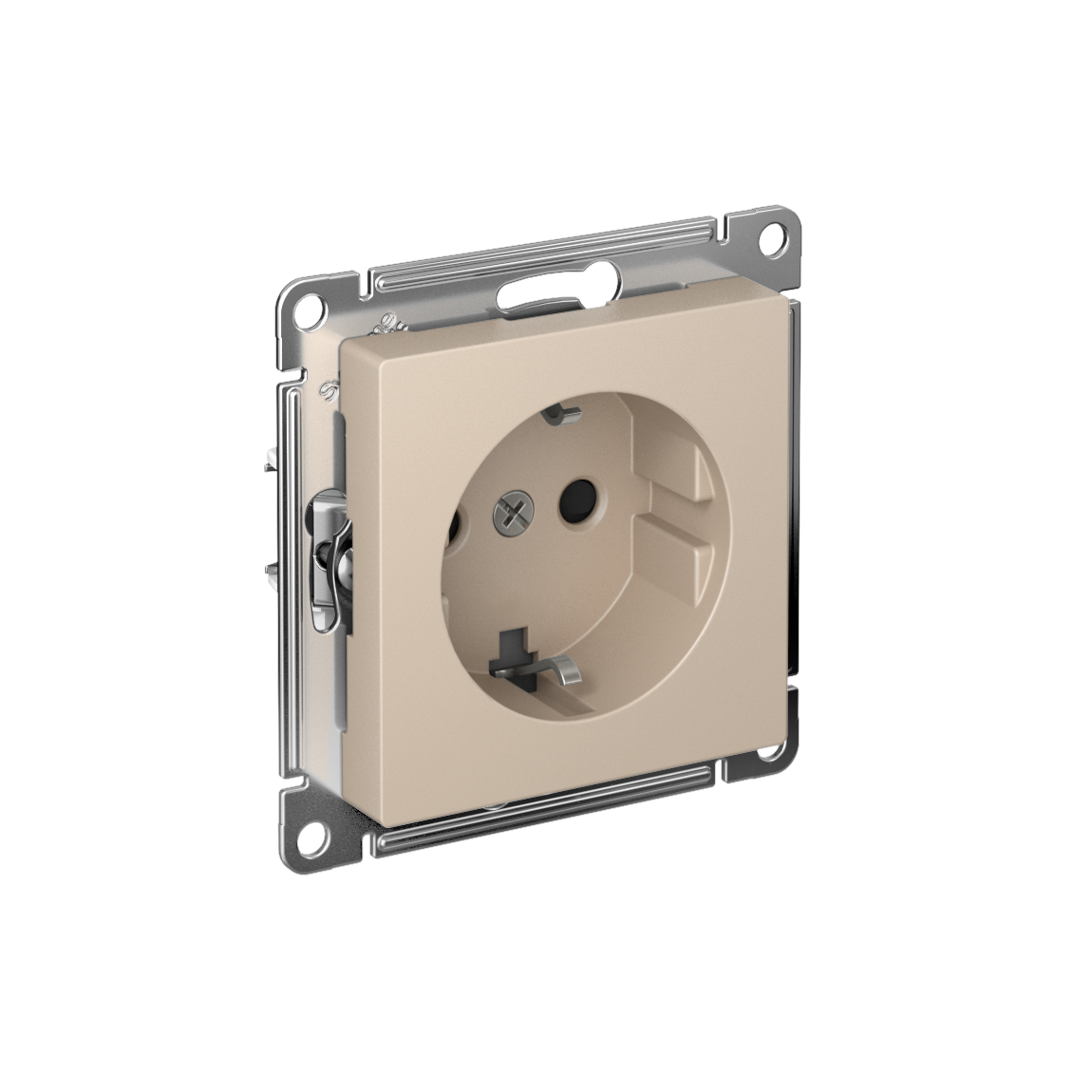 Розетка с заземлением со шторками, 16А, мех., быстрозажим. клем. Systeme Electric AtlasDesign Песочный ATN001245S