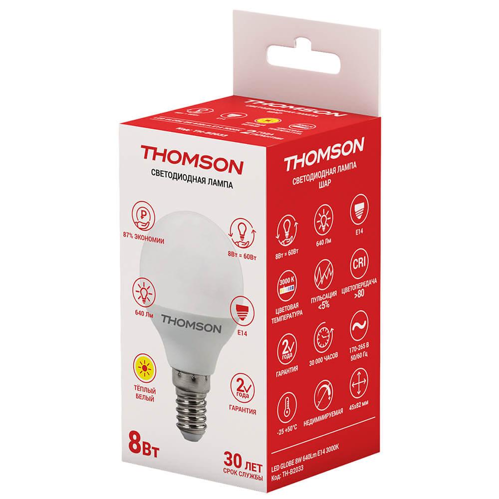 Лампа светодиодная Thomson E14 8W 3000K шар матовый TH-B2033