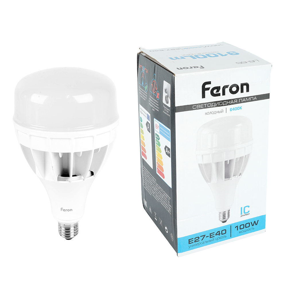 Лампа светодиодная Feron E27-E40 100W 6400K Цилиндр Матовая LB-65 25827