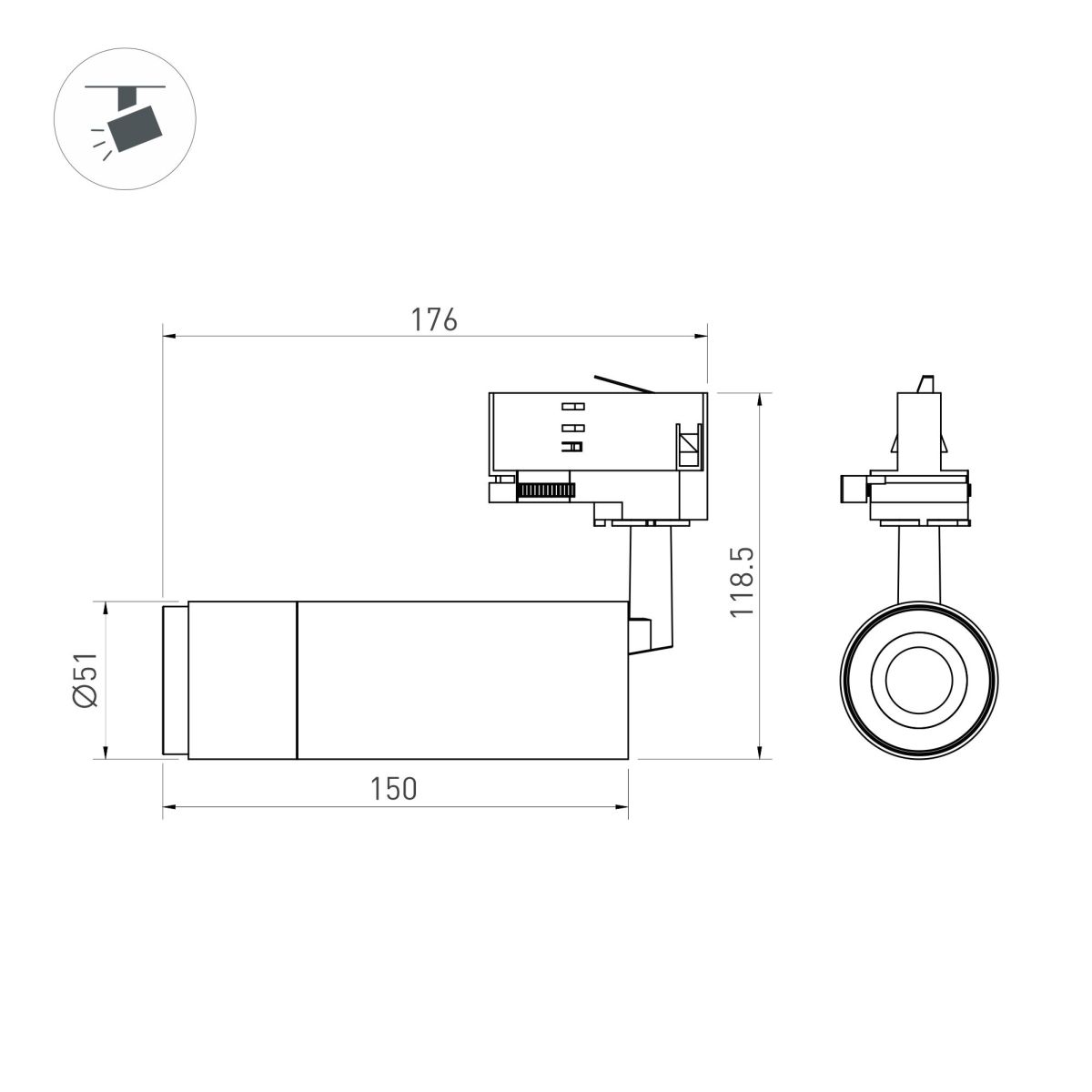Трековый трехфазный светильник Arlight LGD-GESTIA-TRACK-4TR-R51-10W Day4000 (BK-NI, 25-50 deg, 230V) (IP20 Металл) 059384